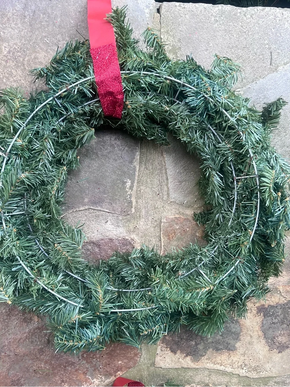 Festive Red Glitter Bow Wreath Accent